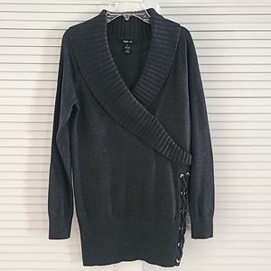 Style & Co Lg Sleeve V-Neck Tunic Sweater. Sz S. Gray